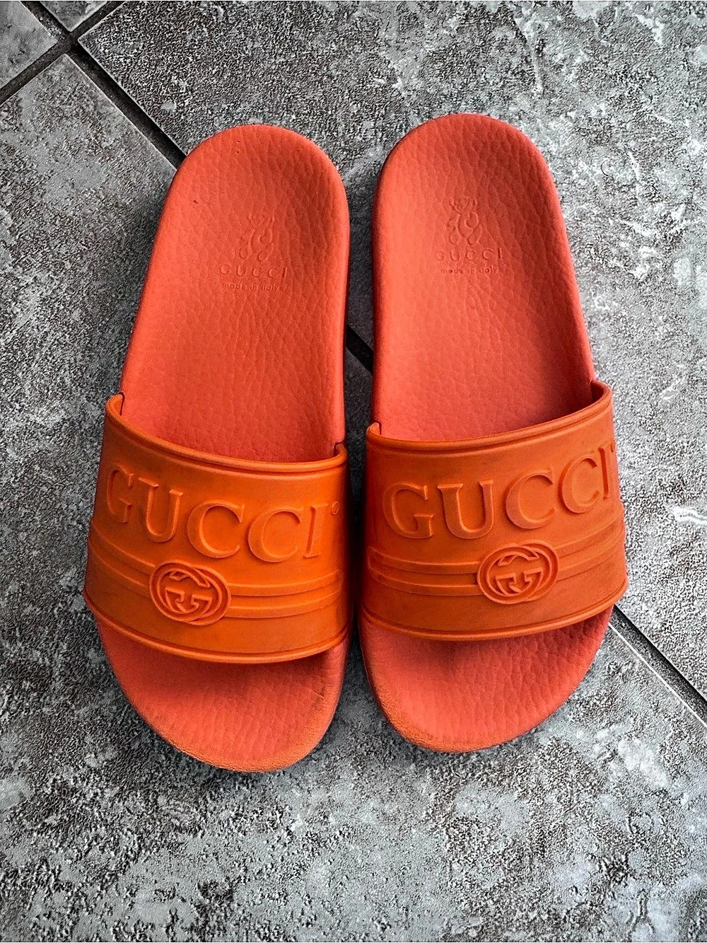 Gucci Interlocking G Rubber Slide Sandal Orange EU 31